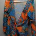 OYOANGLE Women's 3 Piece Swimsuit Floral Print Halter Bikini Set Bathing Suit with Beach Cover Ups (X-Large, Blue Orange)