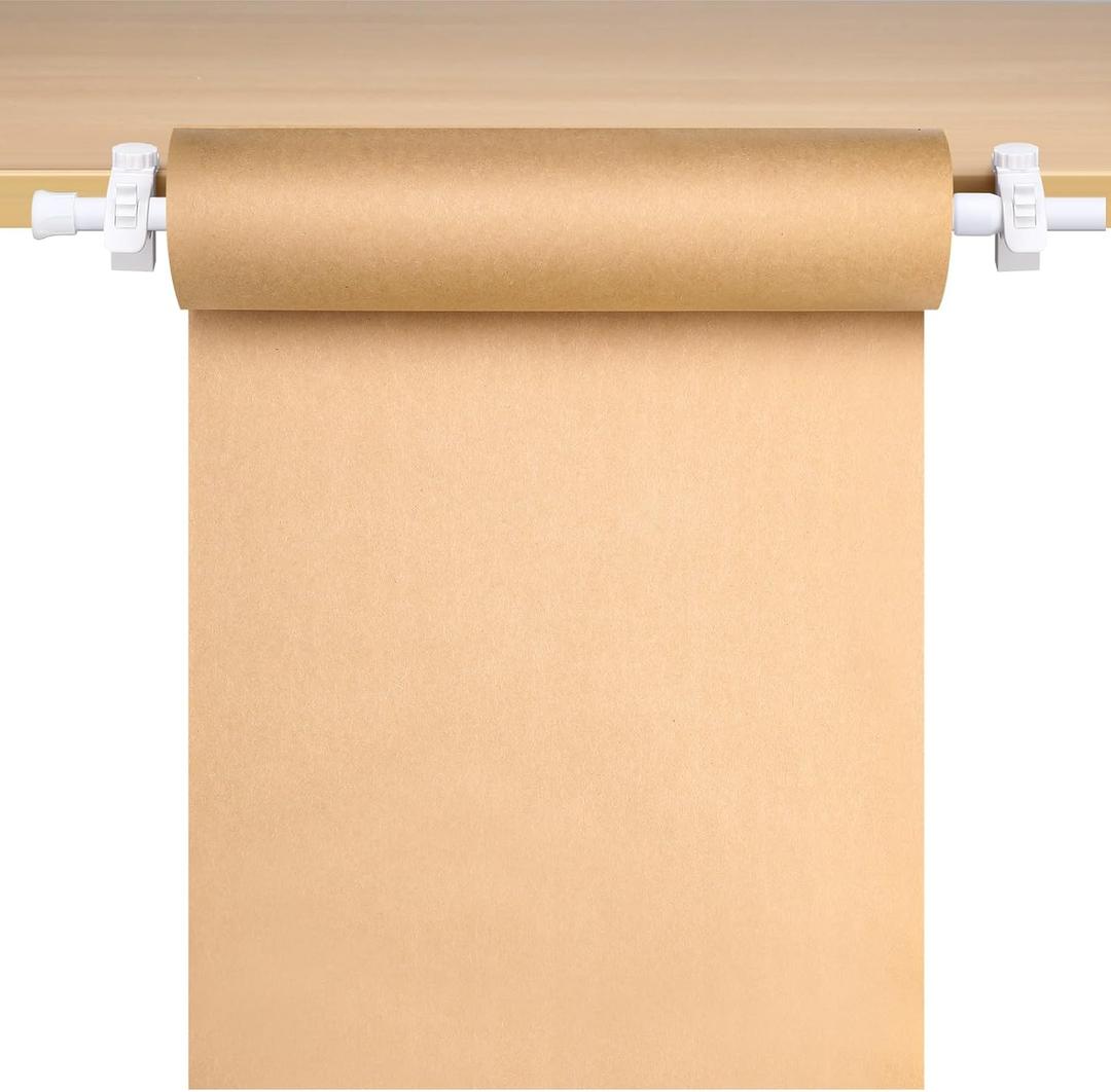 Vicenpal 15.5-27.5 Inch Retractable Clamp-on Kraft Paper Roll Holder Dispenser Butcher Paper Holder Roller Tabletop Easel for to Do Lists, Drafting Wrapping, Art Supplies, Drawing(White)