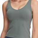 POSHDIVAH Women Sports Bra Longline Padded Tank Top Naked Feeling Workout Fitness Running Yoga Tops (X-Small, Gray Green)