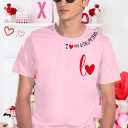 Valentine's Matching Couples Shirts Love Heart Print Graphic Shirt Husband Wife Short Sleeve Tees Tops (Pink, XL)