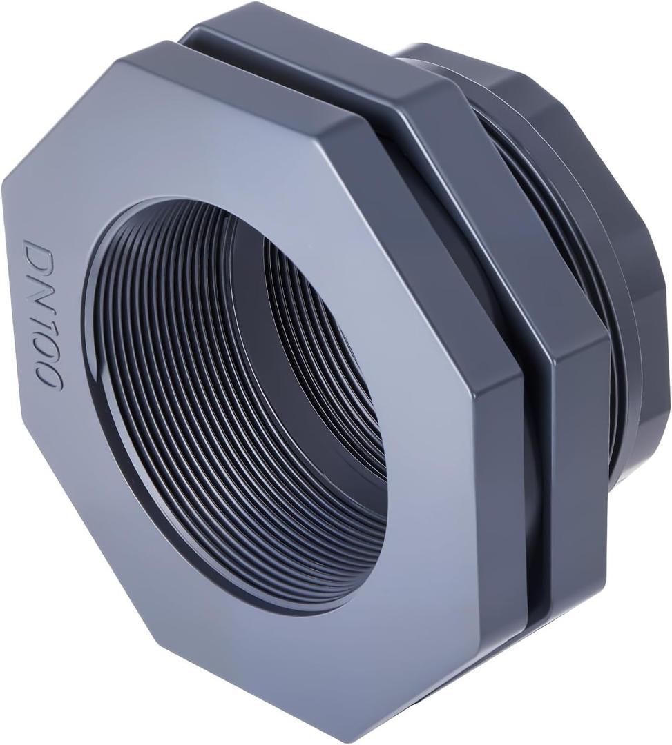 1 Pcs 4 Inch PVC Bulkhead Fitting Water Tank Connector Plumbing Bulkhead Pipe Fitting NPT for Rain Barrels, Water Tanks, Aquariums, Tubs, Pools