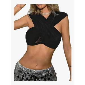 SweatyRocks Women's Y2k Criss Cross Hooded Tank Top Sleeveless Crop Tops Clubwear Size M