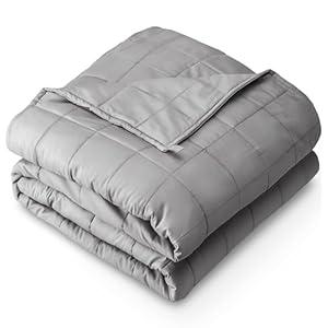 Bare Home Weighted Blanket AllNatural 100% Cotton with Nontoxic Glass Beads 60"x80" 17lbs, Light Grey