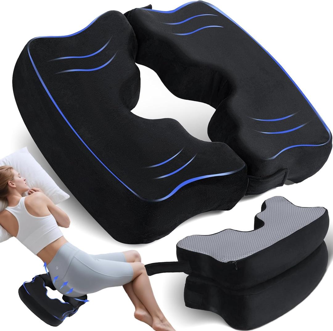 SAHEYER Bed Sore Cushions for Butt, Memory Foam Hemorrhoid Pressure Relief Pillow with Center Hole and Tailbone Cutout, for Long Sitting Coccyx, Sciatica, Postpartum, Pregnancy, After Surgery, Blue