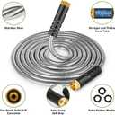 Unywarse Garden Hose 100ft, Stainless Steel Heavy Duty Water Hose with 10 Function Nozzle Flexible, Lightweight, No-Kink, Pet Proof, Puncture Proof Metal Hose for Yard, Outdoor