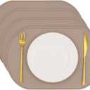 Silicone Placemat Set of 4, Heat Resistant Placemats for Dining Table, Reusable Portable Kids Baby Placemats, Waterproof Stain-Proof Toddler Food Mats, Easy to Clean Silicone Mat Oval Placemat (Light Brown)