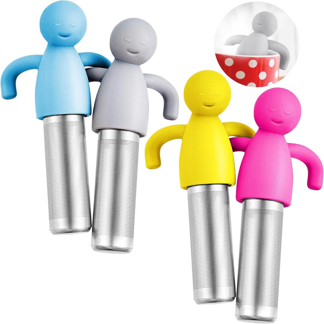 Hicarer 4 Pieces Tea Infuser for Loose Tea Cute Fine Mesh Tea Strainer Stainless Steel Tea Filter Ball Tea Diffuser Steeper for Teacups Teapots (Gray,Blue,Rose Red,Yellow)