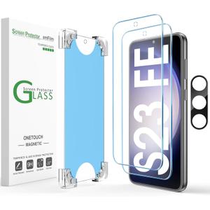 amFiIm Magnetic Auto-alignment OneTouch Tempered Glass Screen Protector + Camera Lens Protector for Samsung Galaxy S23 FE 6.4", Full Coverage Fingerprint ID Compatible Easy Installation(Reusable)