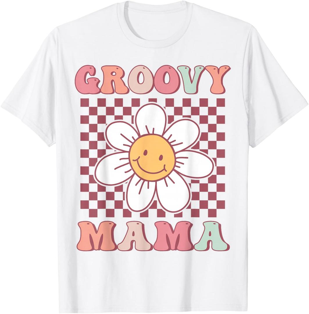 Cute Groovy Mama Matching Family Birthday Party Daisy Flower T-Shirt, Size S
