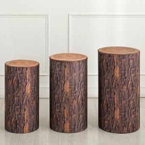 uxcell Set of 3 Wooden Texture Cylinder Spandex Stand Covers, Plinth Stand Cover for Party Wedding Birthday Decoration, Only Contains Cylinder Covers (Elastic Fabric - Small)