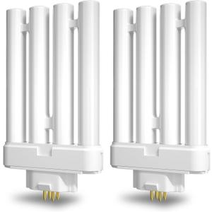 27W FML27-65K CFL Bulb, 6500K Daylight, 4-Pin GX10Q-4 Base Compact Fluorescent Light Bulb, Quad Tubes Replacement Bulb for Desk Lamp, Table Lamp, Reading Lamp, 4 Pin CFL Light Fixture- 2 Pack