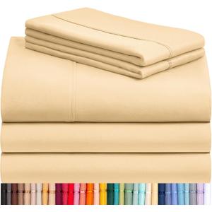 LuxClub 5 PC Sheet Set Bed Sheets Deep Pockets 18" Eco Friendly Wrinkle Free Cooling Machine Washable Hotel Bedding Silky Soft - Butter Split King