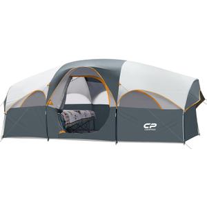 CAMPROS CP Tent 8 Person Camping Tents, Weather Resistant Family Tent, 5 Large Mesh Windows, Double Layer, Divided Curtain for Separated Room, Portable with Carry Bag (Gray)