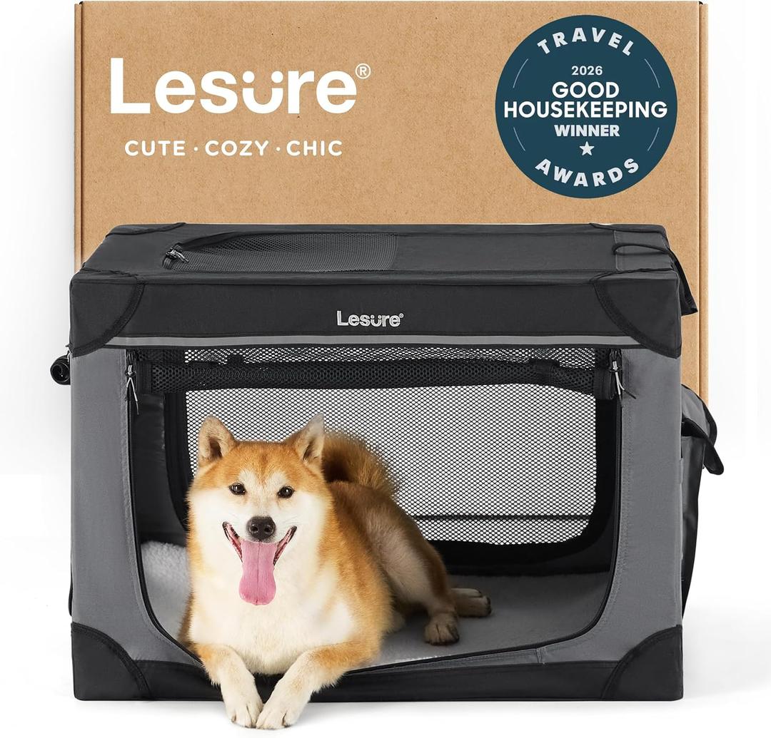 Lesure Shown on TODAY Show Soft Collapsible Dog Crate - 30 Inch Portable Travel Crate for Medium Dogs Indoor & Outdoor, 4-Door Foldable Pet Kennel with Mesh Windows, Black,30.0"L x 21.0"W x 21.0"H
