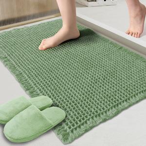 ZALL Waffle Bath Mat,Super Absorbent Non Slip Bathroom Rug,Sage Green 18x30inch,Machine Washable Ultra Soft Floor Mats (18x30inch)