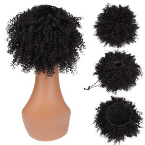 Afro Puff Ponytail Drawstring Synthetic Short Kinky Curly Pineapple Ponytail Donut Chignon Hairpieces Wig 115g Wrap Updo Hair Extensions With Two Clips 1B (12 Inch (Pack of 1))