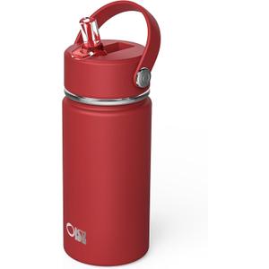 OISIZ Kids Water Bottle with Straw Lid 14oz, Vacuum Insulated 316 Stainless Steel Water Bottles for Kids for School, Leakproof Water Bottle, BPA Free and Keep Cold for 24 Hours (Red)