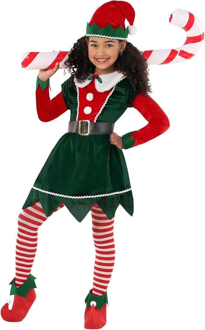 Morph Elf Costume For Girls - Christmas Elf Dress For Kids - Festive Holiday Outfit - Perfect For Christmas Celebrations Large