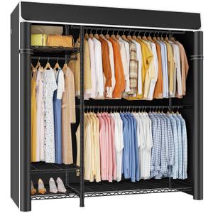 ULIFHOME F7C Clothes Rack with Cover, Covered Clothing Rack Heavy Duty