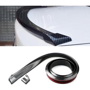 Car Rear Spoiler Roof Lip Kit, 4.9Ft Trunk Spoiler Trim Strip, Universal 3D Rubber Punch-Free Roof Spoiler Wing Sticker for Car Decorations, Automotive Exterior Accessories (Carbon Fiber)