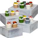 4 Pieces Wooden Cake Stands,Antique White Cupcake Stands for Display,12 inches Square Wooden crates,Wood Display risers for Wedding,Birthday Party,Christmas,etc. (Antique White)