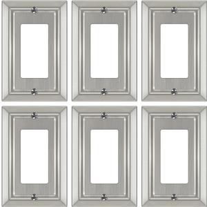 Metal Wall Plate for Electrical Outlets, Decorative Brushed Nickel Switch Plates Outlet Cover, Light Switch Cover Plate, 1-Gang Wall Plates (Single Decoretor, 6 Pack)