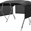 KAKIT 3 4 Bow Bimini Tops for Boats with 3 Mesh Sidewalls Rear Support Poles Boat Canopy Includes Straps Storage Boot, Dark Gray, 4 Bow 8'L x 54" H x 91"-96" W