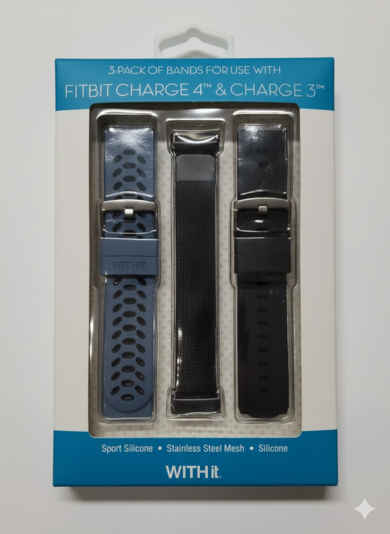 3 Pack Of Bands For With Itibit Sense & Versa 3 Silicone Stainless Steel Mesh Silicone