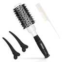 Round Brush For Blow Drying, Nano Tech Thermal Ceramic Ionic, Ball Tip Round Barrel Hair Brushes For Styling, 2 Clips and 1 Comb Included (2.54 inch with Bristles & Barrel 1.3 inch)
