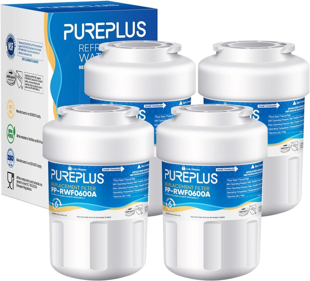 PUREPLUS Replacement for MWF Refrigerator Water Filters, SmartWater MWFP, MWFA, GWF, HDX FMG-1, Kenmore 9991, WFC1201, RWF1060, 197D6321P006, 4 Pack