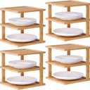 4 Pack Bamboo Corner Shelf,3 Tier Kitchen Cabinet Organizer for Plates and Dishes,Pantry Storage and Spice RackNatural