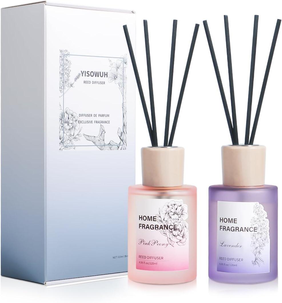 Reed Diffuser - Lavender&Pink Peony 4.06oz (120ml) 2 Packs Essential Oil Reed Diffuser Set with 16 Sticks, Long Lasting Fragrance for Home, Bathroom, Bedroom, Room, Decor