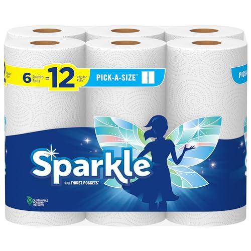 Sparkle Pick-A-Size Paper Towels, 6 Double Rolls = 24 Regular Rolls, Everyday Value Paper Towel With Full And Half Sheets