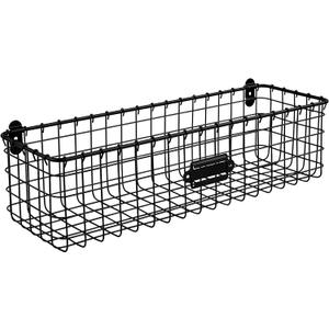 Spectrum Wall Mounted Wire Basket with Label Matte Black, Vintage Wire Basket Wall Mount Organizer for Kitchen Bathroom Laundry Pantry, Durable Steel Wall Mount Storage Basket