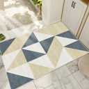 2x3 Washable Area Rugs Geometric Abstract Small Carpet Blue and Gold Doormat for Entryway Bathroom Living Room Bedroom Washing Room Non Slip (Multi Color)