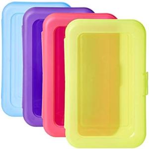 Amazon Basics 4-Pack Large Pencil Cases - Durable Plastic School Supply Pencil Box - Multi-Color Student Organization Cases for Office, College & Classroom Supplies