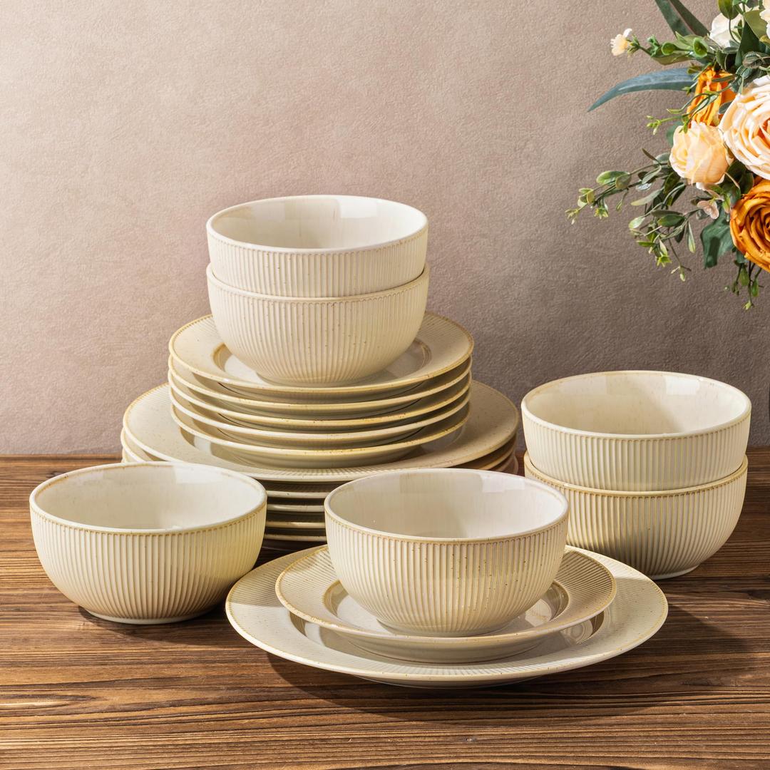 TheTerra Ceramic Dinnerware Set for 6, 18-Piece Plates and Bowls Set