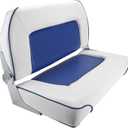 Double Boat Folding Seat, Waterproof Low-Back Seat for T-Top, Fishing, Bass, Jon Boats (White and Blue)