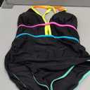 popvil Women One Piece Swimsuit 2026 Tummy Control Sexy Cutout Neon Color Block Bathing Suit Slimming Adjustable Swimwear.L