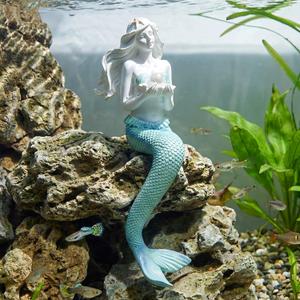 Unique Mermaid Aquarium Decorations - Resin Fish Tank Dcor Thematic Ornaments, Waterproof & Non-Toxic Mermaid Statue for Enchanting Aquarium Display, Item (Blue)