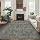 8X10 Ft Area Rugs Machine Washable Rugs for Living Room, Vintage Boho Large Rugs for Bedroom Dining Room, Non Slip Indoor Soft Distressed Lightweight Thin Low Pile Carpet, Deep