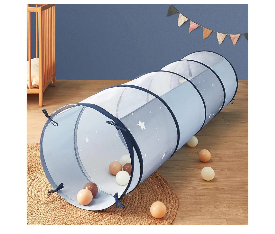 Tiny Land Kids Play Tunnel Tent for Toddlers, 69" x 18" Foldable Crawl Toys for Baby, Indoor & Outdoor Pop Up Dog Tunnel with Breathable Mesh (Blue)