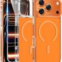 FNTCASE for iPhone 17 Pro-Max Case: Clear Magnetic Phone Cases with Screen Protector Compatible with Magsafe Slim Anti Yellowing Rugged Shockproof Protective Transparent Cell Cover (B-A Orange)
