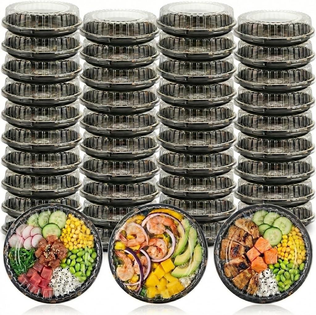 10 Inch Catering Trays with Lids, 30 Pack Round Plastic Serving Tray with Lids for Food, Gold Leaf Cookie Tray with Lid for Parties, Large Cake Tray with Lid for Sushi & Pizza, Heavy-duty (9.8x9.8x1.8 Inch)