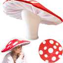 Mushroom Hat Costume Cosplay Accessory Hat Cap, Oversized with Wired Brim (Red)
