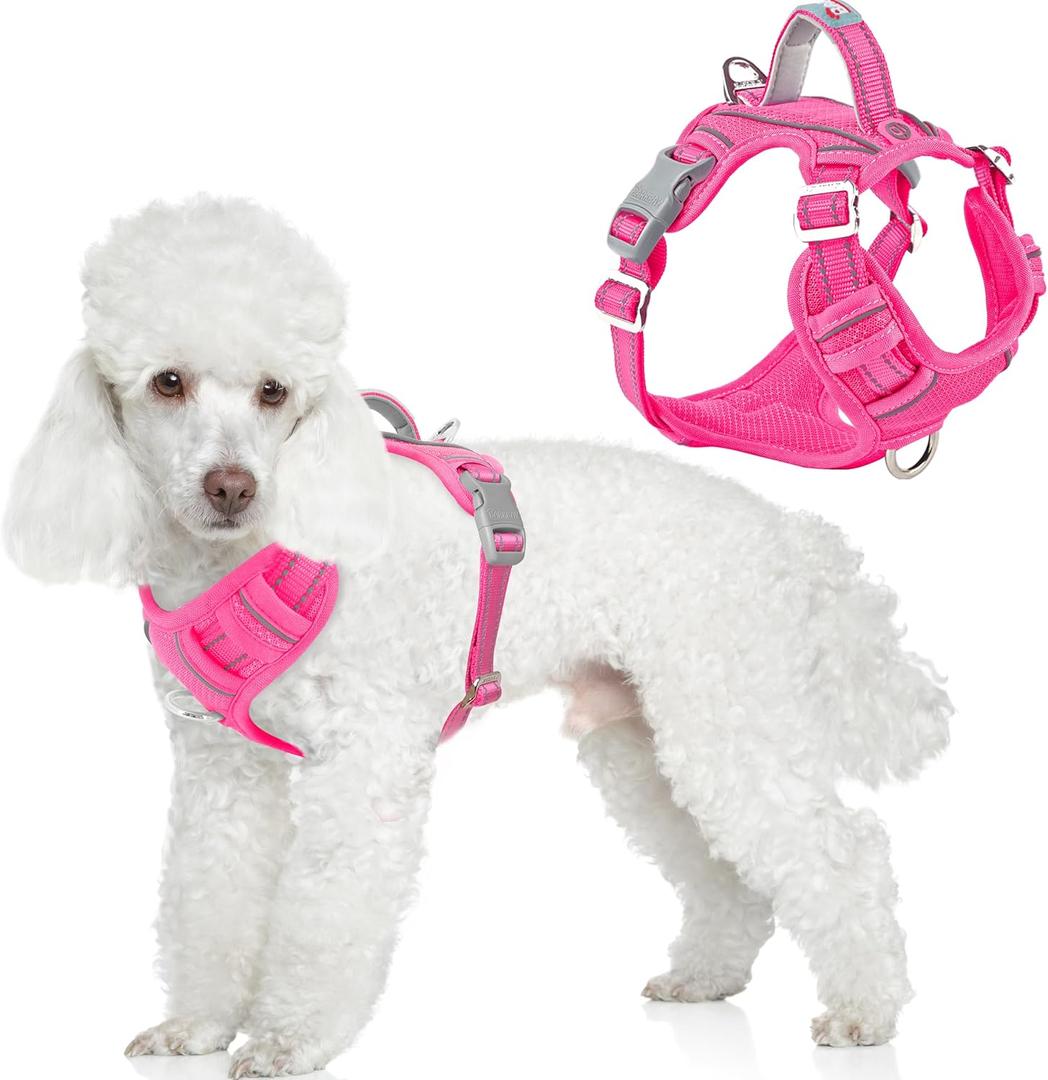 BARKBAY Dog Harness No Pull with ID Tag Pocket - Heavy Duty, Reflective, Easy Control for Large Dogs, Pink X-Small (Chest:15.5-19.5)