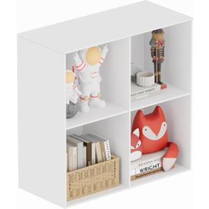 Book Shelf, Wooden Cube Storage Organizer with 11" Open Cubes, Stackable Modular Bookcase for Room Divider Storage, 2 Tier Bookshelf for Living Room, Bedroom, Office (White, 4-Cube)