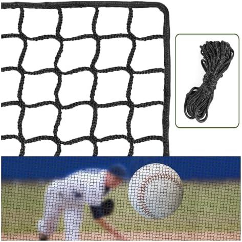 Baseball Net Netting Batting Cage Net Backstop Net - Heavy Duty Nylon Sports Netting with 33FT Rope & Steel Hanging Kit, Multiple Sizes for Backyard Garage Indoor Outdoor Practice