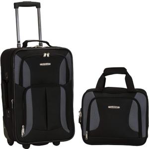 Rockland Fashion Softside Upright Luggage Set, Black/Gray, 2-Piece (14/19) (2-Piece Set (14/19))
