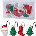 3 x Two Fish Home Fashions Set of 12 Decorative Christmas Tree Resin Shower Curtain Hooks, Christmas Tree Resin Curtain Rings Pack of 12 (Xmas Tree)